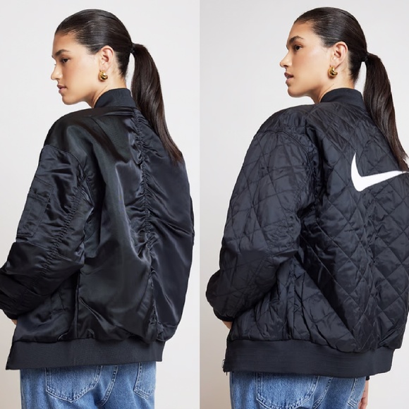 Nike Women's Black Reversible Varsity Bomber Jacket Small - Picture 1 of 12